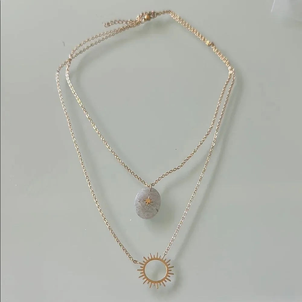 Layered Necklace with Sun and Star A1173_4